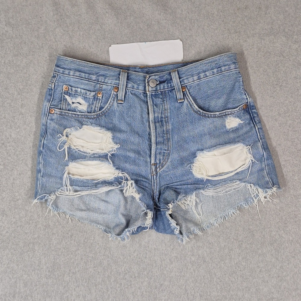 Levi's Women Shorts W27 Blue Denim Jeans Cutoff Grunge Fringe